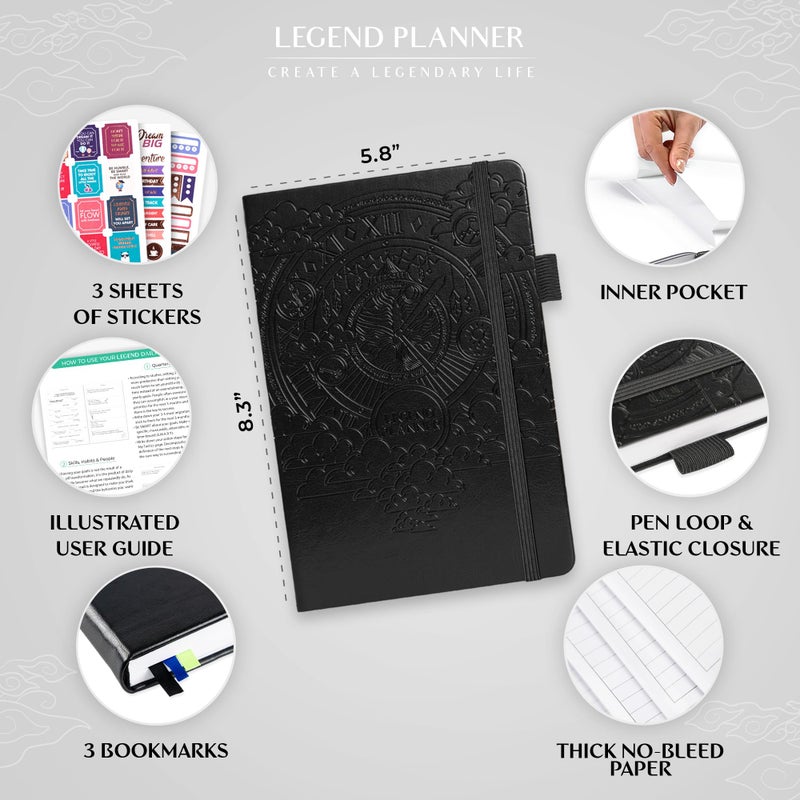 Legend Planner Daily for 3 Months â€“ Undated Monthly Weekly & Daily Planner to Hit Goals. Organizer & Productivity Journal, A5 (Black) - Image 2